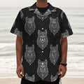 Native Tribal Wolf Pattern Print Textured Short Sleeve Shirt