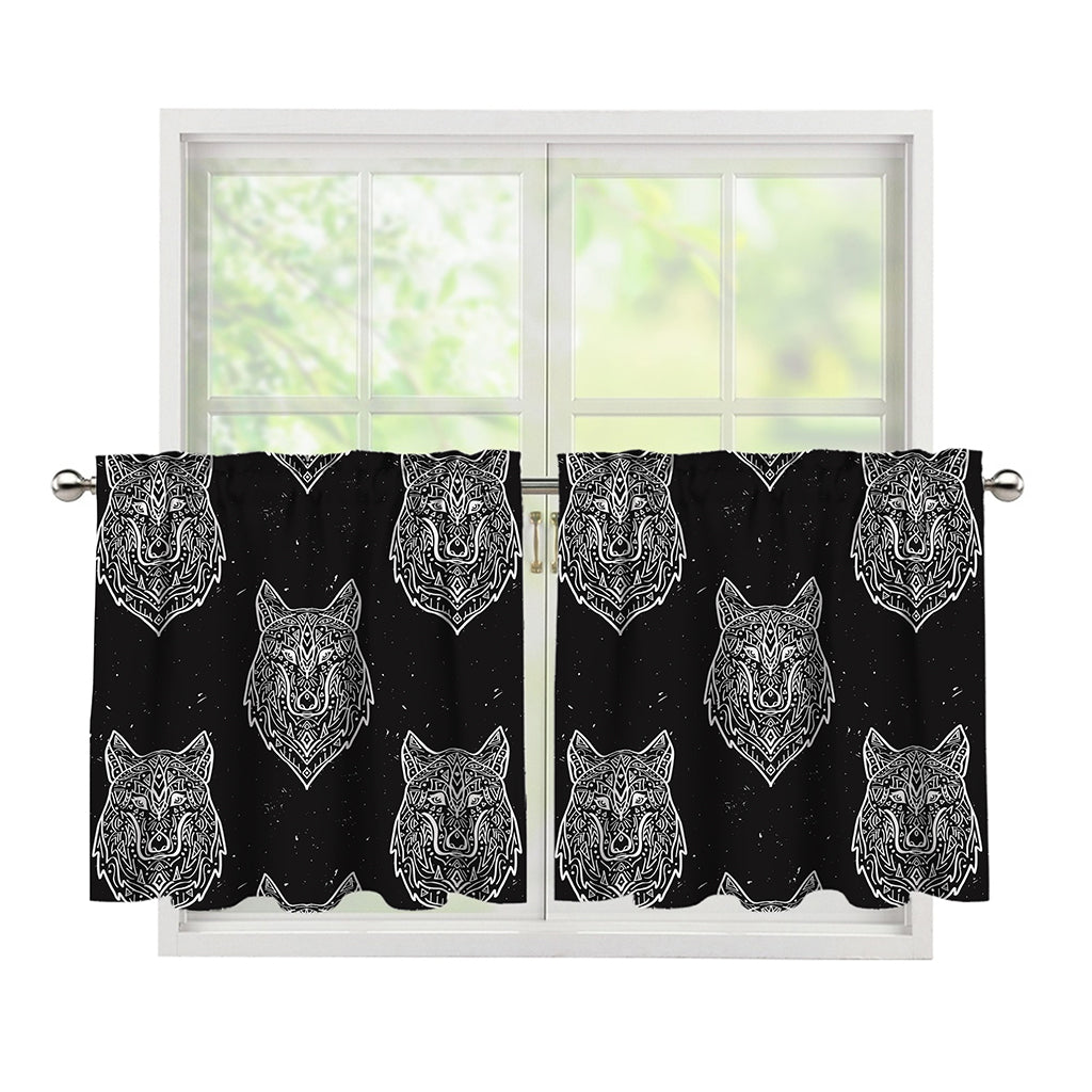 Native Tribal Wolf Pattern Print Tier Curtains