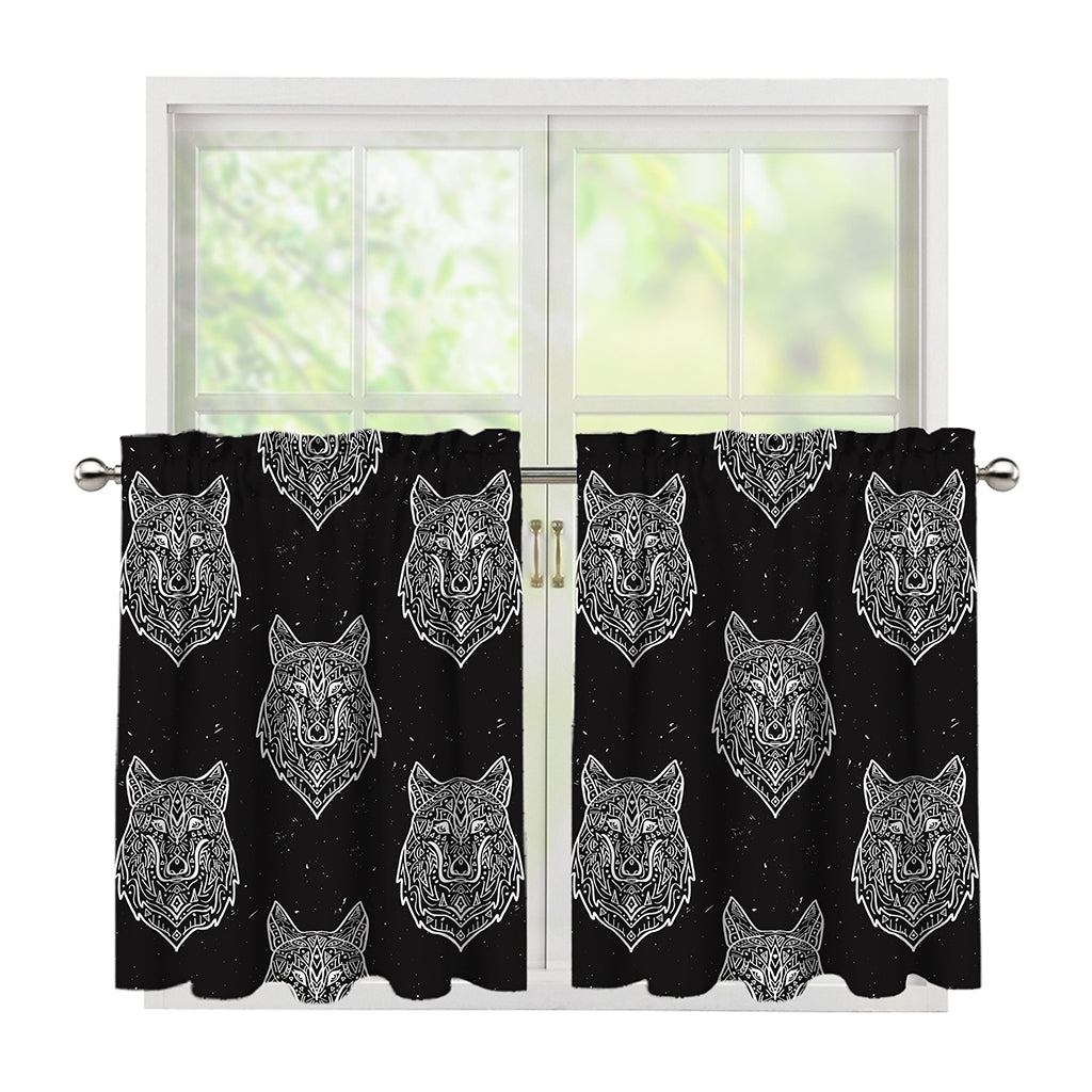 Native Tribal Wolf Pattern Print Tier Curtains