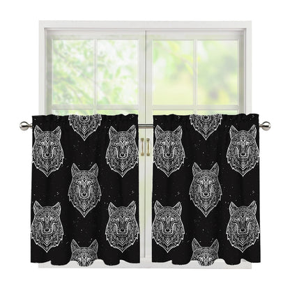 Native Tribal Wolf Pattern Print Tier Curtains