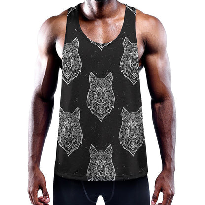 Native Tribal Wolf Pattern Print Training Tank Top