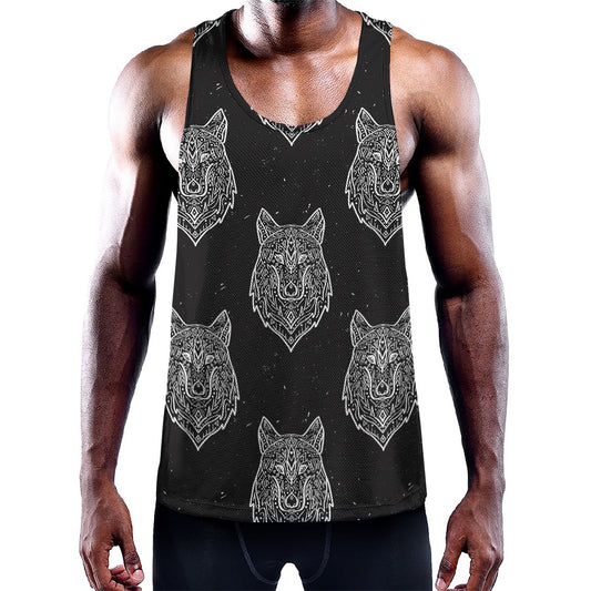 Native Tribal Wolf Pattern Print Training Tank Top