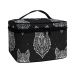 Native Tribal Wolf Pattern Print Travel Makeup Bag