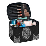 Native Tribal Wolf Pattern Print Travel Makeup Bag