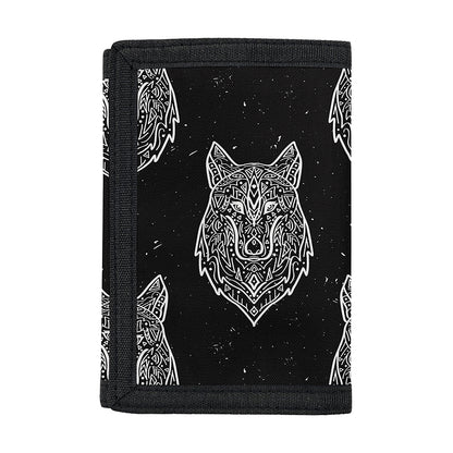Native Tribal Wolf Pattern Print Trifold Wallet