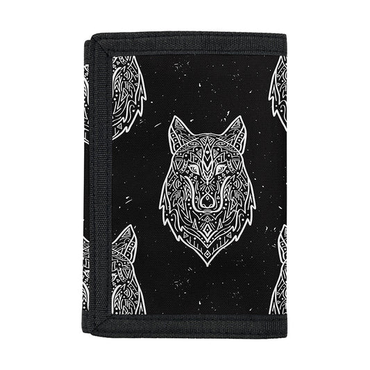 Native Tribal Wolf Pattern Print Trifold Wallet