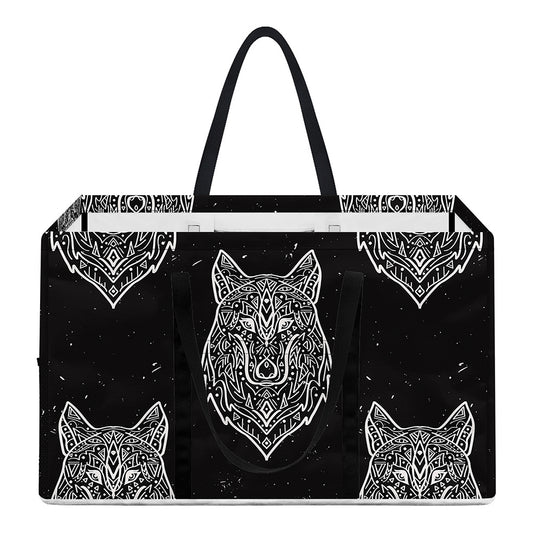 Native Tribal Wolf Pattern Print Utility Tote Bag