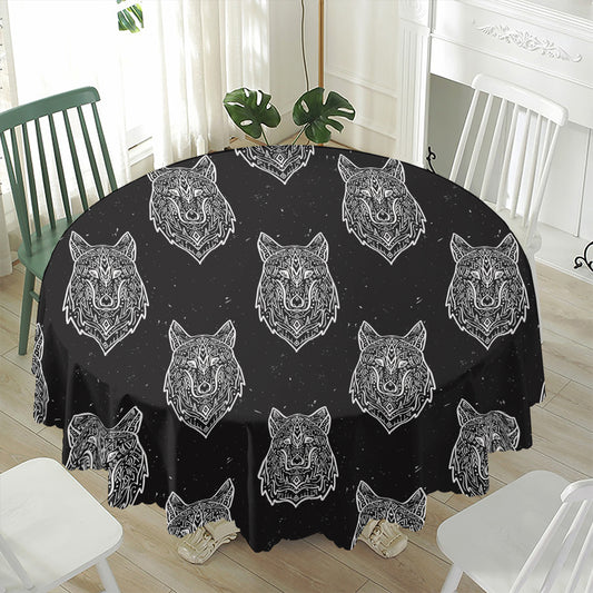 Native Tribal Wolf Pattern Print Waterproof Round Tablecloth