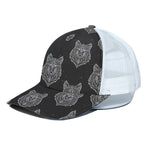 Native Tribal Wolf Pattern Print White Mesh Trucker Cap