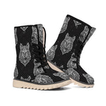 Native Tribal Wolf Pattern Print Winter Boots