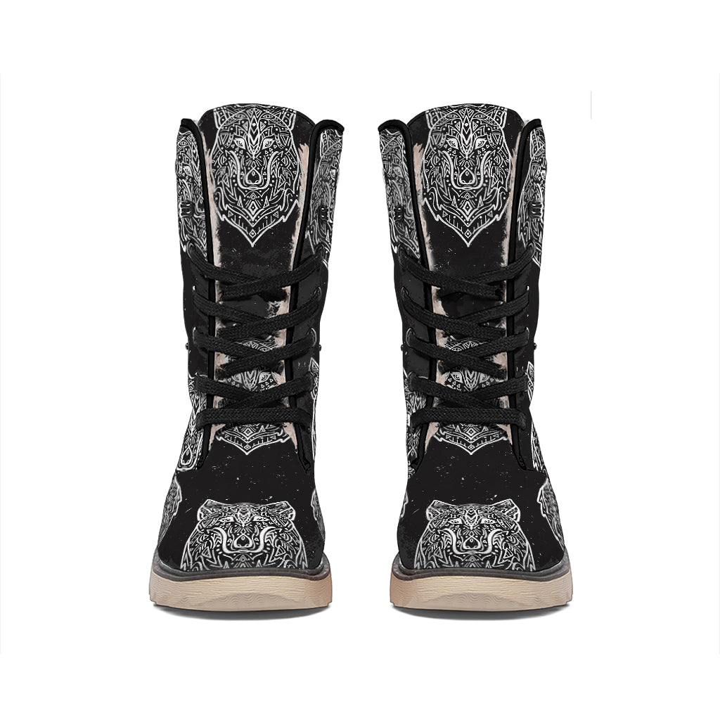 Native Tribal Wolf Pattern Print Winter Boots