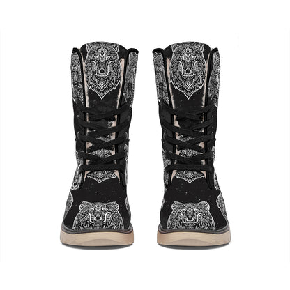 Native Tribal Wolf Pattern Print Winter Boots