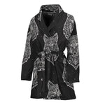 Native Tribal Wolf Pattern Print Women's Bathrobe