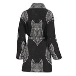 Native Tribal Wolf Pattern Print Women's Bathrobe