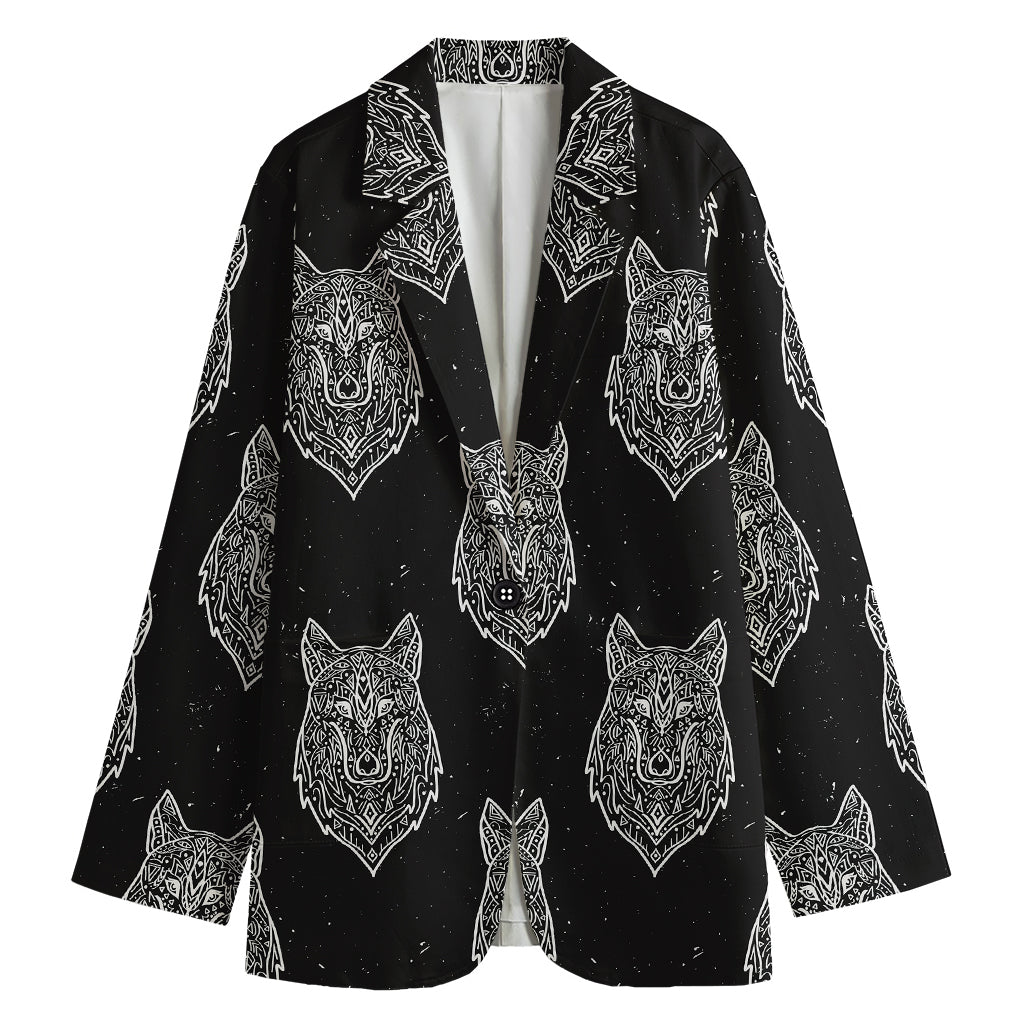 Native Tribal Wolf Pattern Print Women's Blazer