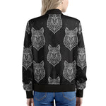 Native Tribal Wolf Pattern Print Women's Bomber Jacket