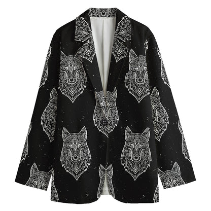 Native Tribal Wolf Pattern Print Women's Cotton Blazer