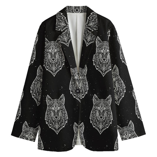 Native Tribal Wolf Pattern Print Women's Cotton Blazer
