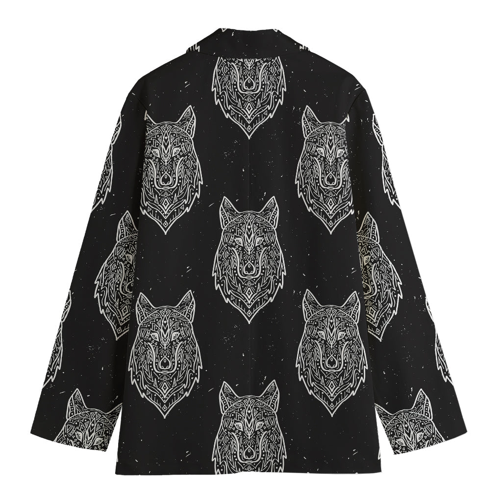 Native Tribal Wolf Pattern Print Women's Cotton Blazer