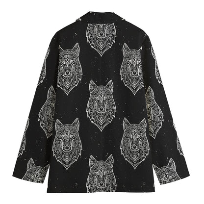 Native Tribal Wolf Pattern Print Women's Cotton Blazer