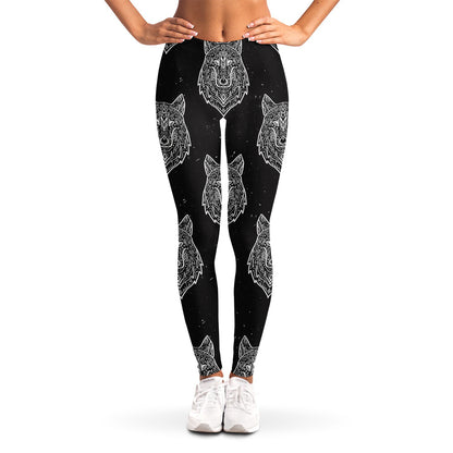 Native Tribal Wolf Pattern Print Women's Leggings