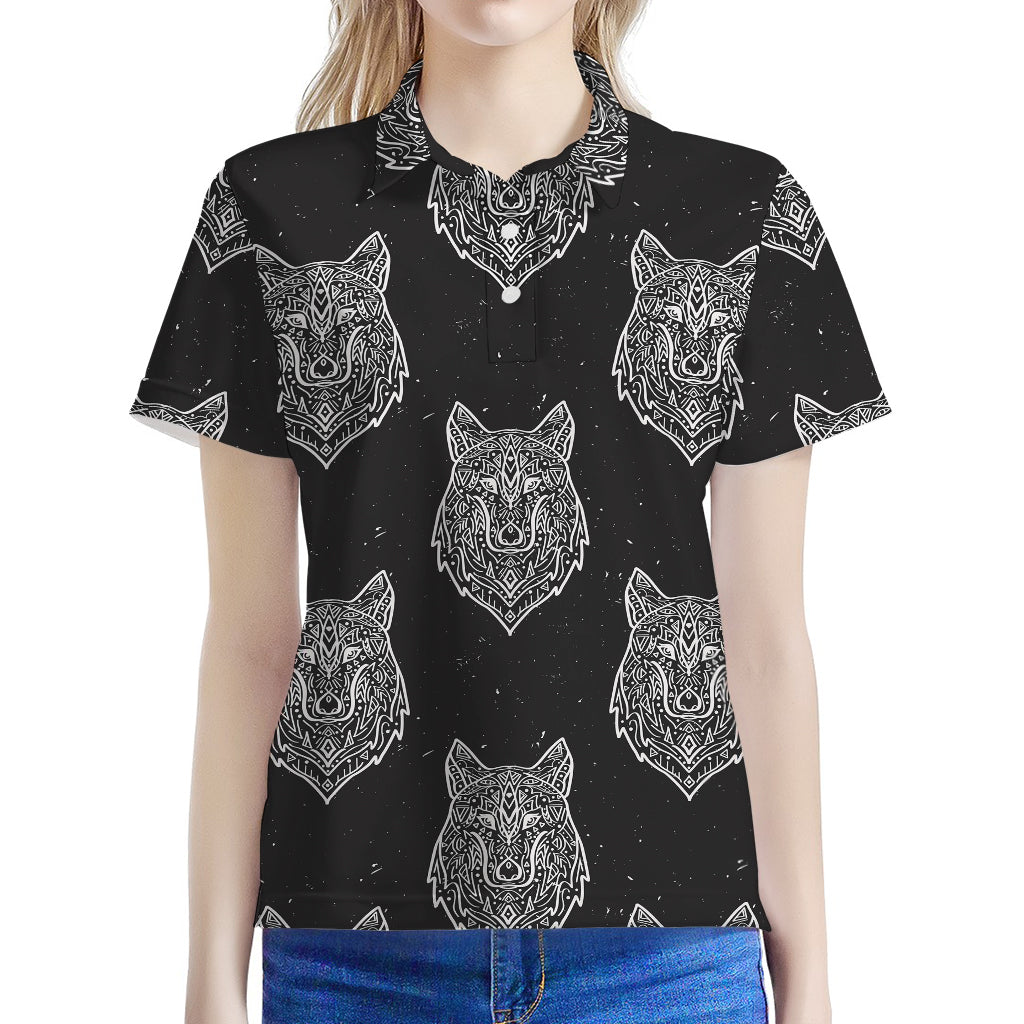 Native Tribal Wolf Pattern Print Women's Polo Shirt