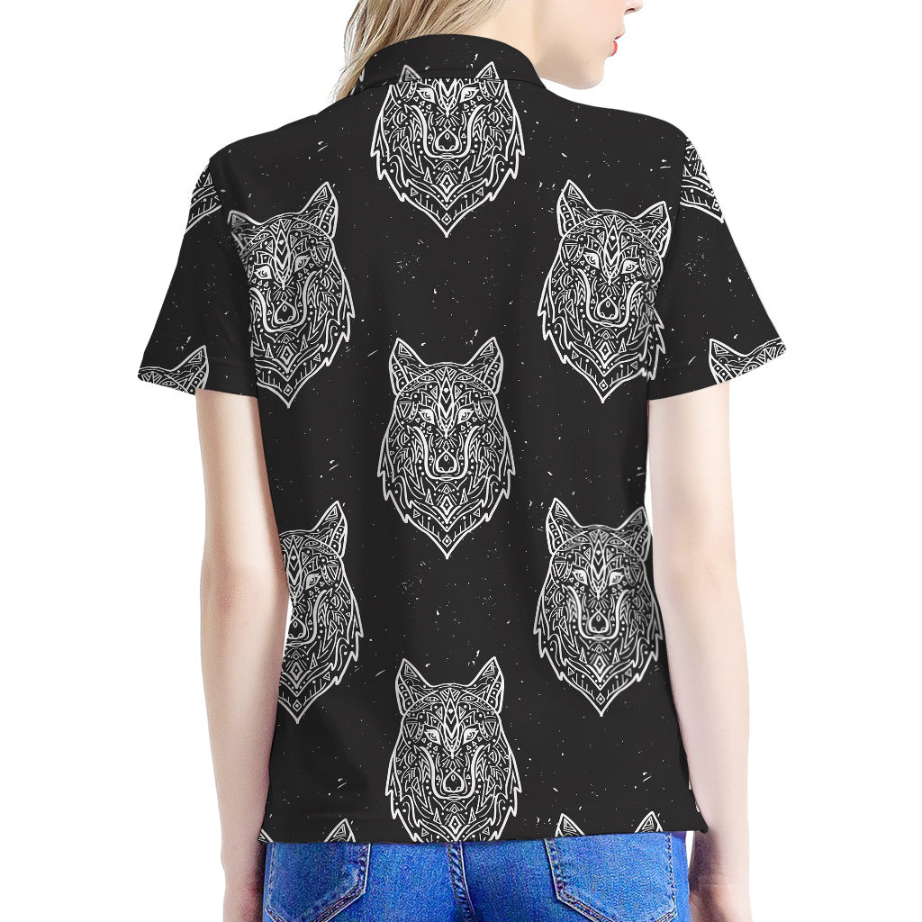 Native Tribal Wolf Pattern Print Women's Polo Shirt