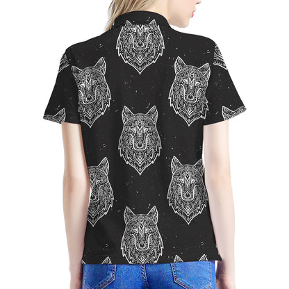 Native Tribal Wolf Pattern Print Women's Polo Shirt