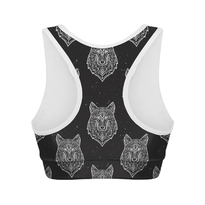 Native Tribal Wolf Pattern Print Women's Sports Bra