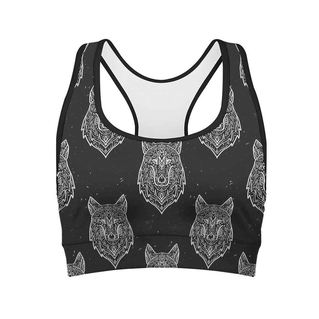 Native Tribal Wolf Pattern Print Women's Sports Bra