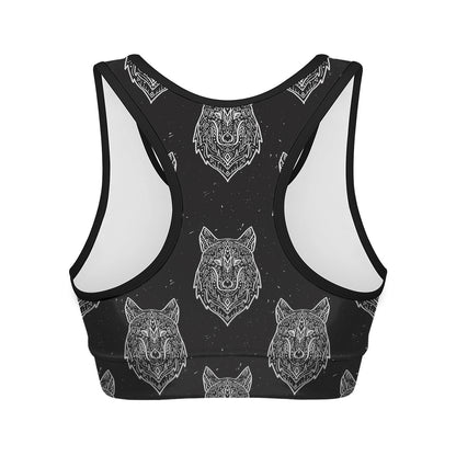 Native Tribal Wolf Pattern Print Women's Sports Bra