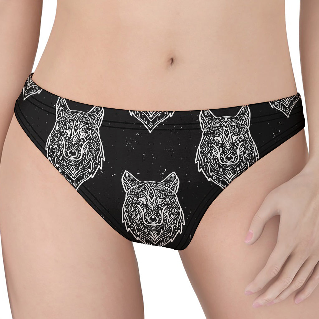 Native Tribal Wolf Pattern Print Women's Thong