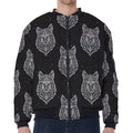 Native Tribal Wolf Pattern Print Zip Sleeve Bomber Jacket