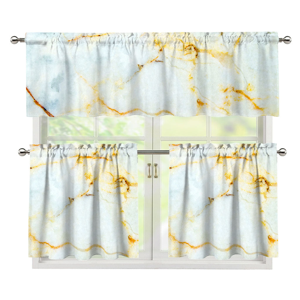 Natural Gold Marble Print 3 Piece Kitchen Curtains