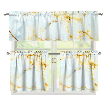 Natural Gold Marble Print 3 Piece Kitchen Curtains