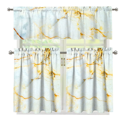 Natural Gold Marble Print 3 Piece Kitchen Curtains