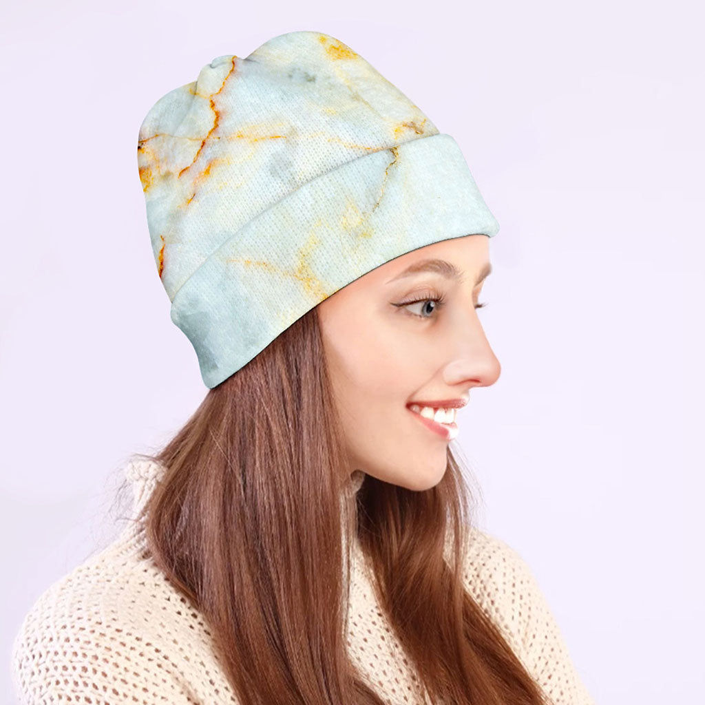 Natural Gold Marble Print Beanie