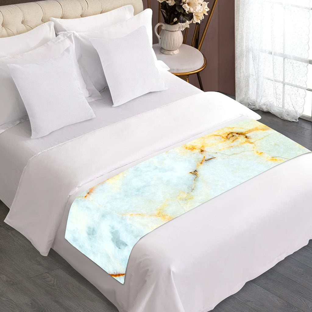 Natural Gold Marble Print Bed Runner