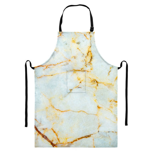 Natural Gold Marble Print Bib Apron With Pocket