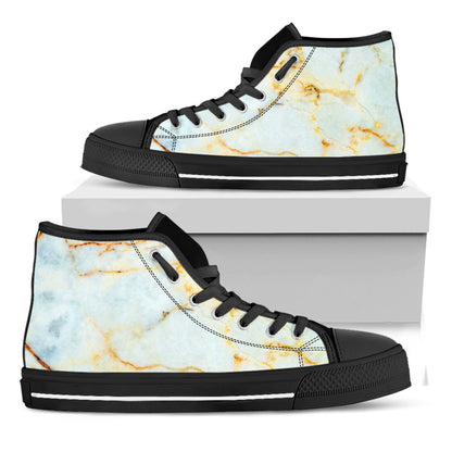 Natural Gold Marble Print Black High Top Sneakers