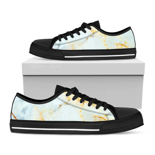 Natural Gold Marble Print Black Low Top Sneakers