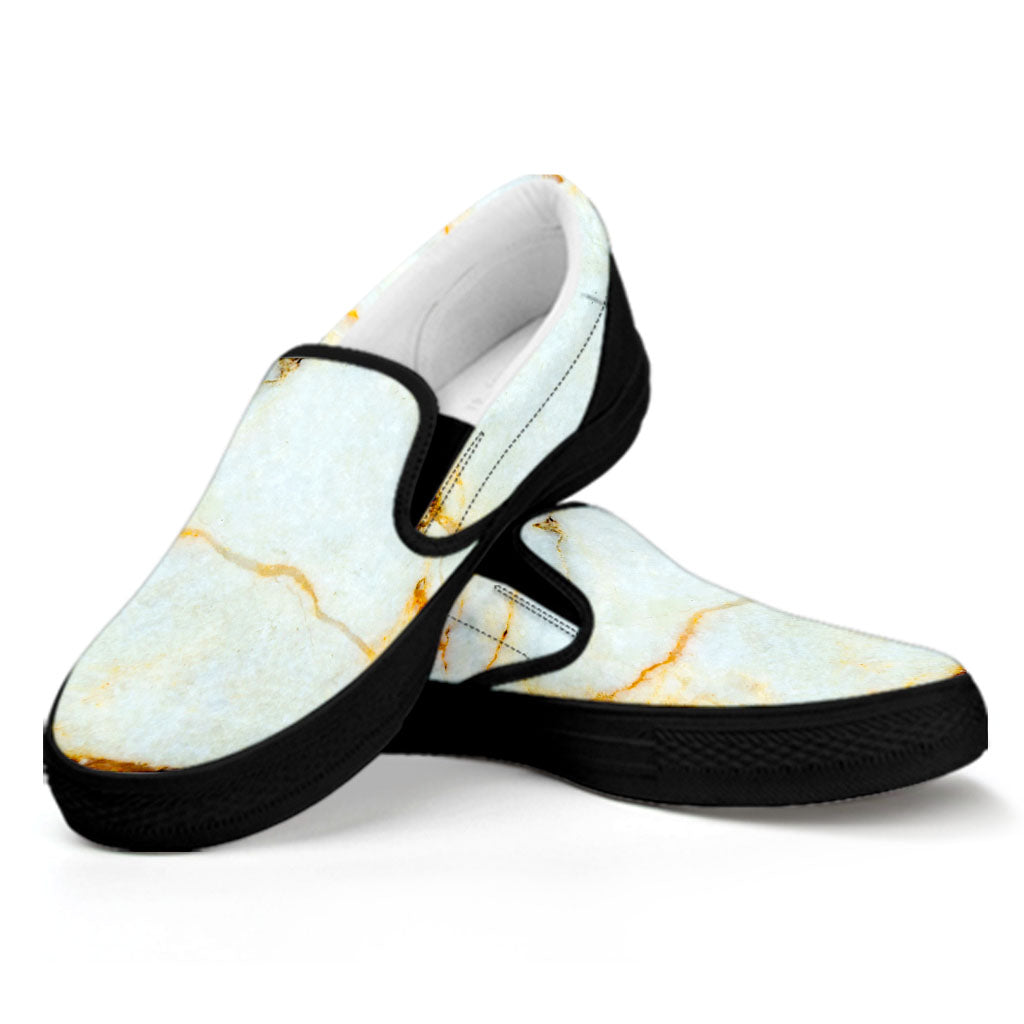 Natural Gold Marble Print Black Slip On Sneakers