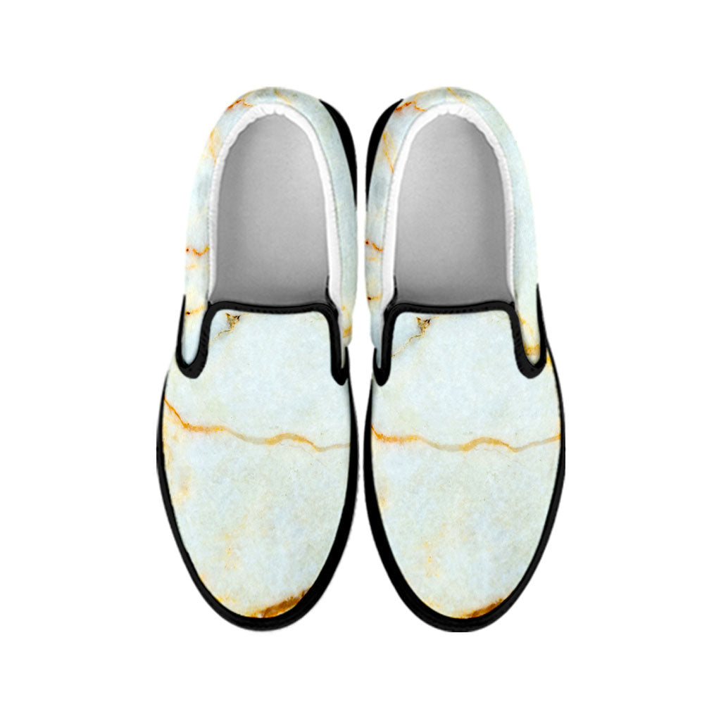 Natural Gold Marble Print Black Slip On Sneakers