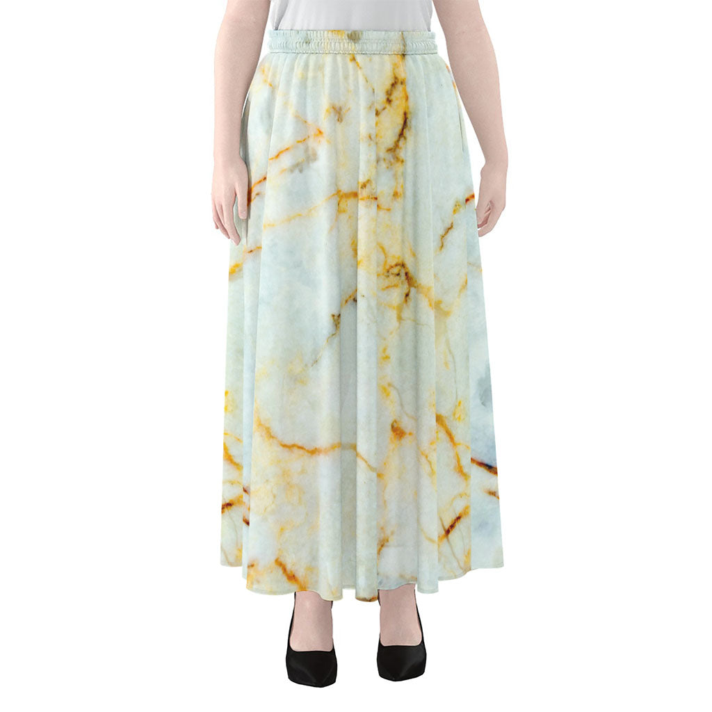 Natural Gold Marble Print Chiffon Maxi Skirt