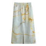Natural Gold Marble Print Cotton Front Slit Maxi Skirt