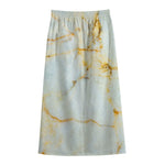 Natural Gold Marble Print Cotton Front Slit Maxi Skirt