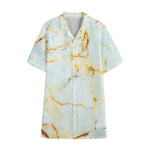Natural Gold Marble Print Cotton Hawaiian Shirt