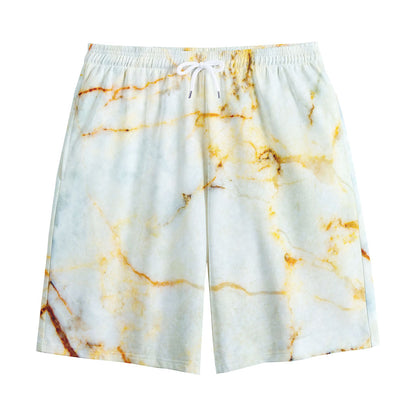 Natural Gold Marble Print Cotton Shorts