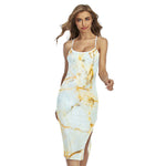 Natural Gold Marble Print Cross Back Cami Dress