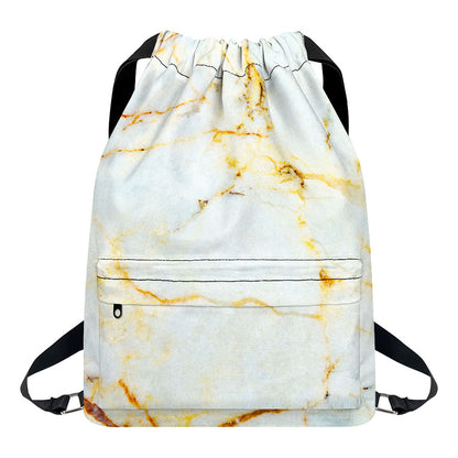 Natural Gold Marble Print Drawstring Backpack